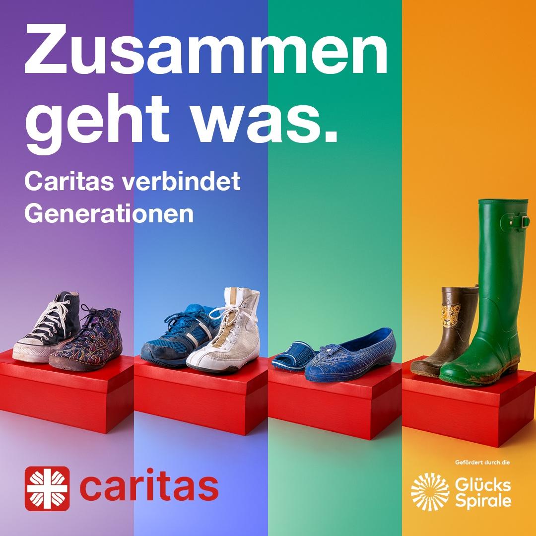 Das Motiv der Caritas Jahreskampagne 2026: „Zusammen geht was. Caritas verbindet Generationen.“